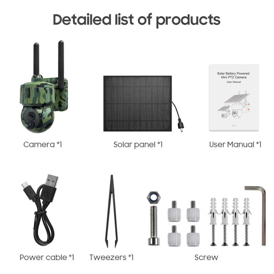 Caméra de sécurité solaire extérieure militaire 5MP 4K Full HD